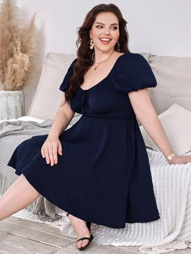 41T9YERGsfL.jpg Women's Plus Size Short Sleeve Mini Dress High Waist Summer Dresses Wedding Guest Dress