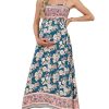 Maternity Maxi Dresses Floral Square Neck Smocked Baby Shower Ruffled Flowy Fashion Casual Summer Pregnancy Dress