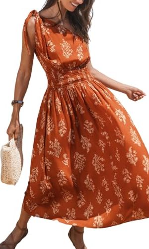 41TlWFLEujL.jpg Women's One Shoulder Floral Printed Sleeveless Smocked Waist Maxi Dress Summer Boho Long Dress