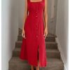 41UA3llMnhL.jpg Women's Square Neck Button Down Summer Dresses Bow Tie Elegant Midi Dress