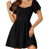 Women's Tie Back Square Neck Wrap Ruffle Short Sleeve Flare Mini Dress
