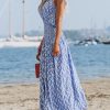 41UaKqA8l8L.jpg Women's Maxi Dress One Shoulder Sleeveless Smocked Floral Printed Self Tie Boho Long Dress Summer Dress Blue Floral, S