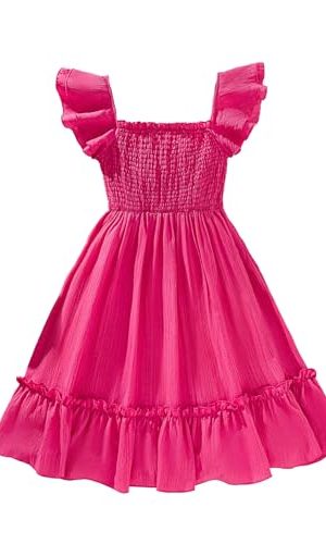 Girl's Birthday Dresses Sleeveless Square Neck Shirred Ruffle Flowy Summer Short Dress