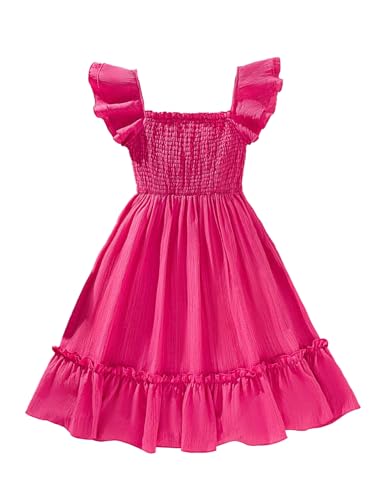 41Uc1j3L2RL.jpg Girl's Birthday Dresses Sleeveless Square Neck Shirred Ruffle Flowy Summer Short Dress