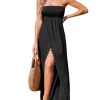 Women's Maxi Dresses Sleeveless Lace Casual Smocked Strapless Slit Long Summer Formal Sun Dress