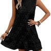 41Uv8IMMaL.jpg Women's Ruffle Hem Sleeveless Tank Dress Round Neck Casual Jacquard Hem Smock Summer Mini Dresses