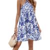 Women's Floral Print Halter Mini Dress Tie Backless Sleeveless Flowy Dresses