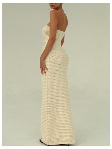 41VIwsfsPZL.jpg Women's Summer Crochet Tube Maxi Dress Tie Front Strapless Sleeveless Bodycon Knit Long Dresses
