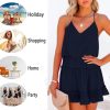 Womens V Neck Summer Mini Dress Sleeveless Ruffle Spaghetti Strap Racerback Flowy Beach Vacation Sundresses