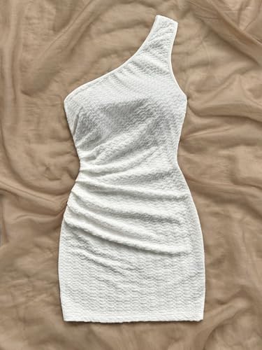 Women's Elegant One Shoulder Bodycon Dress Summer Party Ruched Women Short Dresses