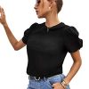 41Wz1Gi7IsL.jpg Women's Summer Short Puff Sleeve Tee Top Round Neck T-Shirt