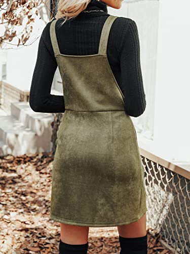 Faux Suede Mini Fall Dresses for Women Square Neck Pull Ring Zipper Front Pockets Wide Straps Casual Autumn Dress