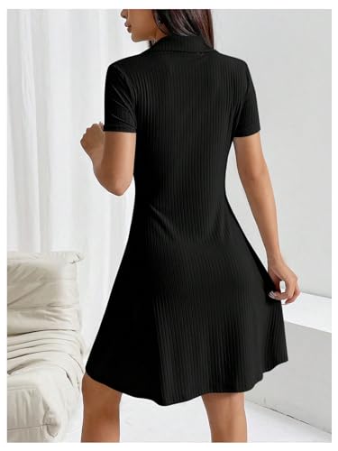 41XjOuYgHL.jpg Women's V Neck Short Dresses Short Sleeve Collar Button A Line Dress Work Outfits
