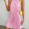 41XqcD6Mc0L.jpg Women's Lettuce Trim Halter Neck Mini Dress Casual Tie Back Party Cami Dress