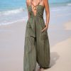 41YJNGnYsFL.jpg Women's Summer Jumpsuit Plunging Halter Sleeveless Striped Casual Dressy Outfit Wide Leg Pockets Maxi Overall