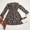 Women Floral Ruffle Summer Dress Surplice V Neck Long Peasant Sleeve Elastic Waist Flowy Casual Holiday Mini Dress