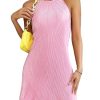 41Z30PgEgPL.jpg Women's Lettuce Trim Halter Neck Mini Dress Casual Tie Back Party Cami Dress