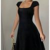 41ZCUIap7-L.jpg Women's Summer Dress Square Neck Cap Sleeve A Line Flared Short Dresses