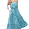 Women's Summer Dresses Casual V Neck Elastic Waist Maxi Tiered Dress with Pockets