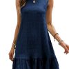 Women's Ruffle Hem Sleeveless Tank Dress Round Neck Casual Smock Summer Mini Dresses
