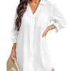 Women Swimsuit Coverup Button Down Casual Shirt Dress V Neck Beach Cover Ups with Pockets XS-XL