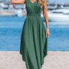 Women's Summer Casual Maxi Dress V Neck Sleeveless Elastic Waist Flowy Long Dress