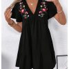 41aM1-k2QdL.jpg Women's Summer Dress Floral Embroidery V Neck Short Sleeve Ruffle Hem Babydoll Flowy Loose Mini Dresses
