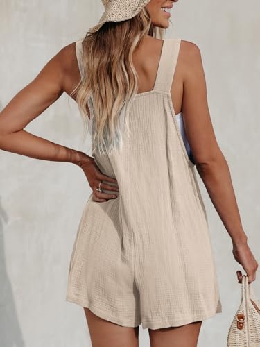 Women's Summer Sleeveless Overall Adjustable Loose Jumpsuit Beach Romper Travel Vacation Outfits with Pockets