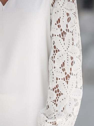 Women's Mini Dress Scalloped V Neck Lace Appliques Long Sleeve Loose Fit A Line Casual Dress