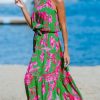 Women's Midi Dress Halter Floral Sleeveless Belted Ruffled A Line Casual Summer Dress