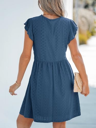 Summer Dress for Women Casual Spring V Neck Lace Appliques Cap Sleeves Hollow Out Beach Mini Dress