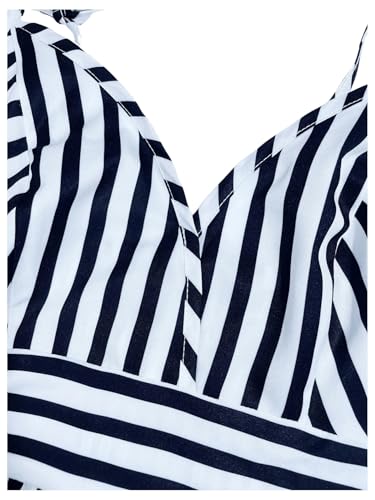 Women's Striped Sleeveless Spaghetti Strap Mini Dress V Neck A Line Short Sundress