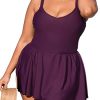 Plus Size Swimsuit for Women One Piece Bathing Suit Scoop Neck Ruffled Swim Dress Adjustable Straps