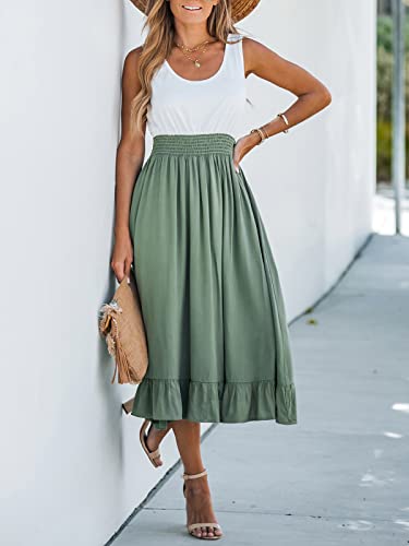 41dcZR6hXOL.jpg Women's Summer Midi Dresses Sleeveless Tank Smocked Beach Vacation Hawaiian 2025 Flowy Sundress