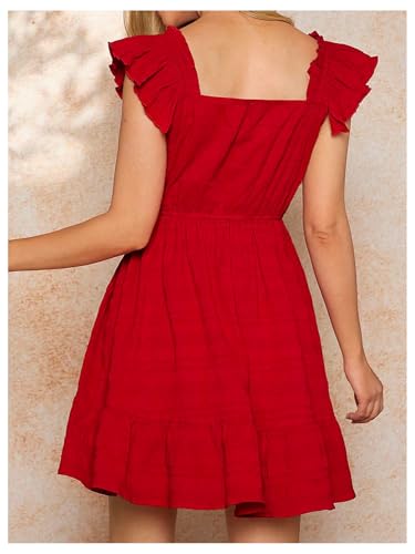 Women's Summer Dresses Ruffle Sleeve Square Neck Flowy Short Dress Going Out Dress