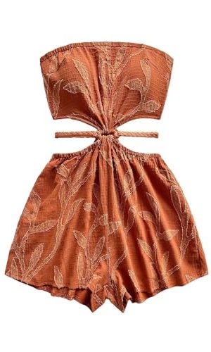 41dv3LAHgEL.jpg Women's Boho Cutout Open Back Tie Tube Rompers Summer Strapless Shorts Jumpsuit