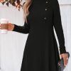 41eBOCjs2L.jpg Women's Mini Dresses Round Neck Long Sleeve Textured Button Knit A Line Short Casual Fall Dresses