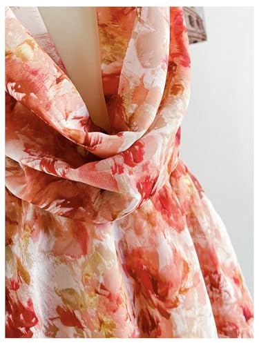 Women's Summer Floral Halter Deep Dowl Neck Dress Ruffle Beach Vacation Flowy Mini Sundresses