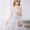 Girl's Spaghetti Strap Ruched Cami Dress Floral Print Ruffle Flared Mini Dresses