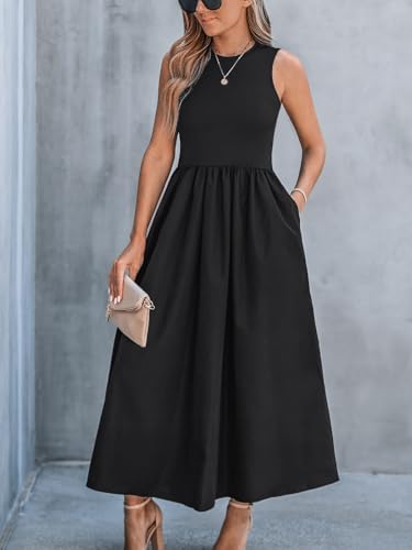 Formal Dress for Women 2025 Party Round Neck Knit Tank Top Cutout Sleeveless Pockets Maxi Dress