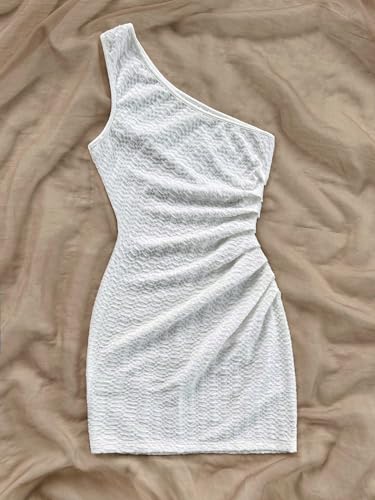 Women's Elegant One Shoulder Bodycon Dress Summer Party Ruched Women Short Dresses
