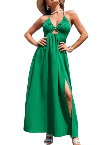 41fIPeWKg6L.jpg Women's Summer Dresses Plunging V Neck Cutout V Neck Sleeveless Long Maxi Casual Formal Dress