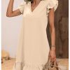 Summer Dresses for Women V Neck Cap Sleeve Ruffle Hem Smock Short Dress
