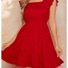 Women's Summer Dresses Ruffle Sleeve Square Neck Flowy Short Dress Going Out Dress