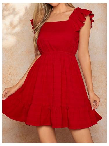 Women's Summer Dresses Ruffle Sleeve Square Neck Flowy Short Dress Going Out Dress