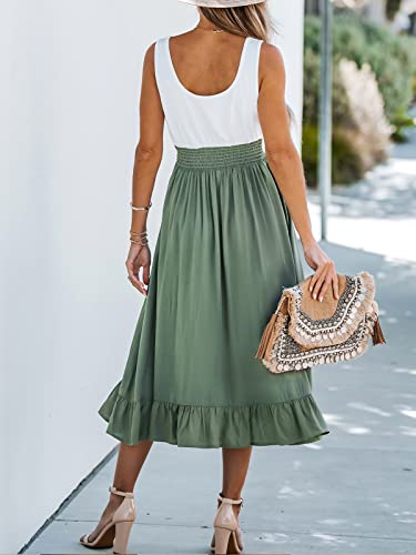 41fnSWxv5pL.jpg Women's Summer Midi Dresses Sleeveless Tank Smocked Beach Vacation Hawaiian 2025 Flowy Sundress