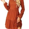 Women's Mini Fall Dresses Knit Casual Long Sleeve Crew Neck Flowy Tiered Ruffled Short Sweater Dress