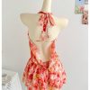 Women's Summer Floral Halter Deep Dowl Neck Dress Ruffle Beach Vacation Flowy Mini Sundresses