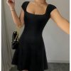 41gVq0acyEL.jpg Women's Summer Dress Square Neck Cap Sleeve A Line Flared Short Dresses