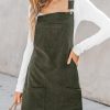 Women Corduroy Fall Dresses Front Bib Pocket Square Neck Wide Strap Casual Overall Mini Dress